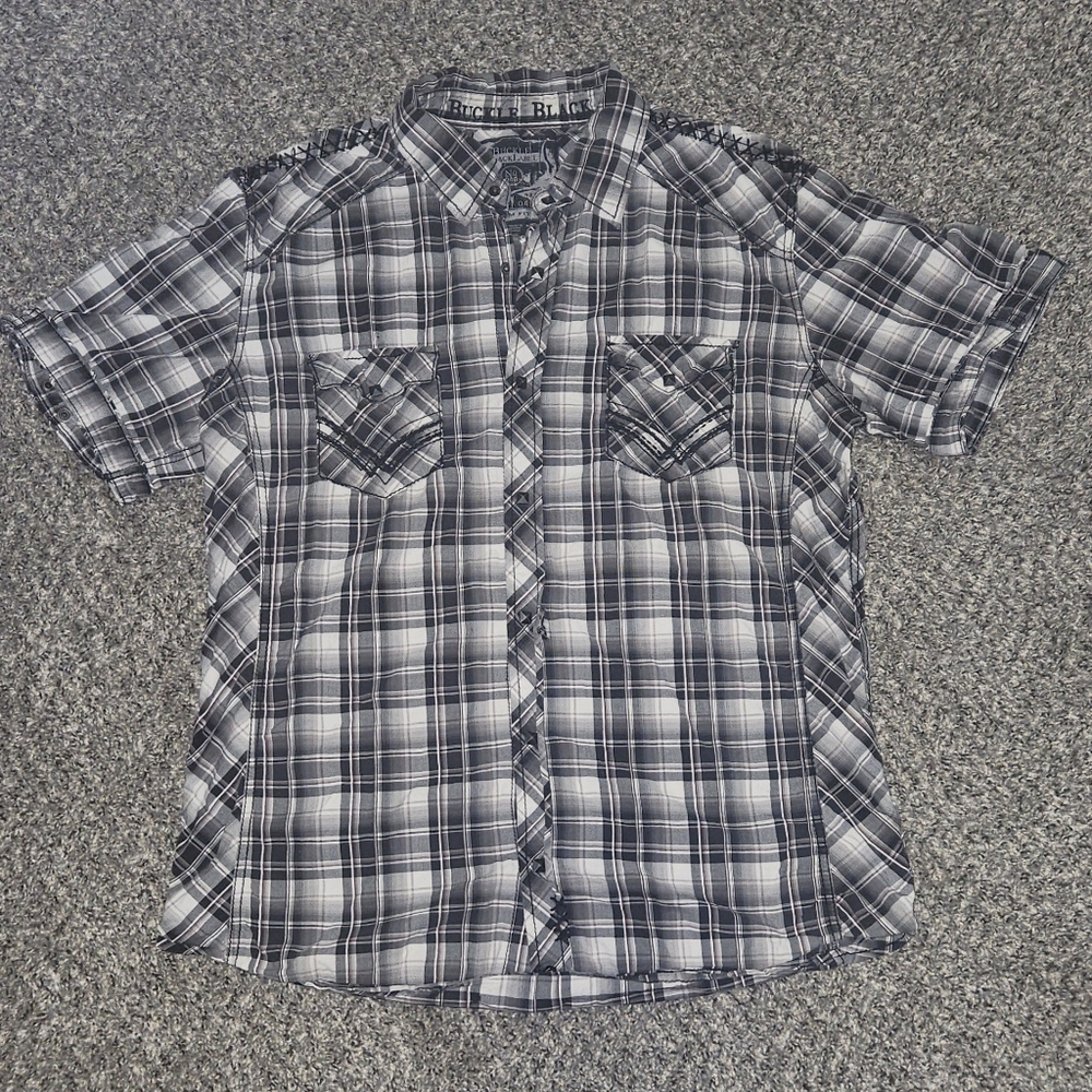Men's Buckle Black Button Up, XL